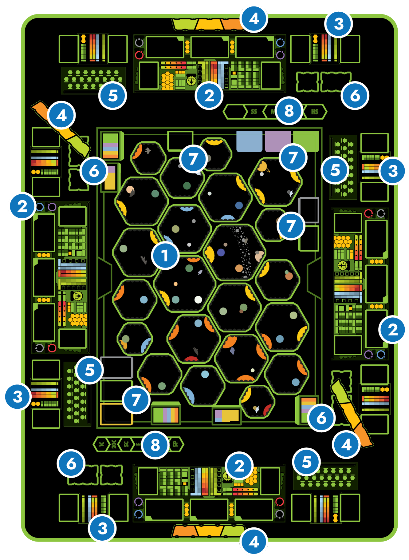 Simplified image of The Kintaro Event laid out on a 5 by 7 foot table